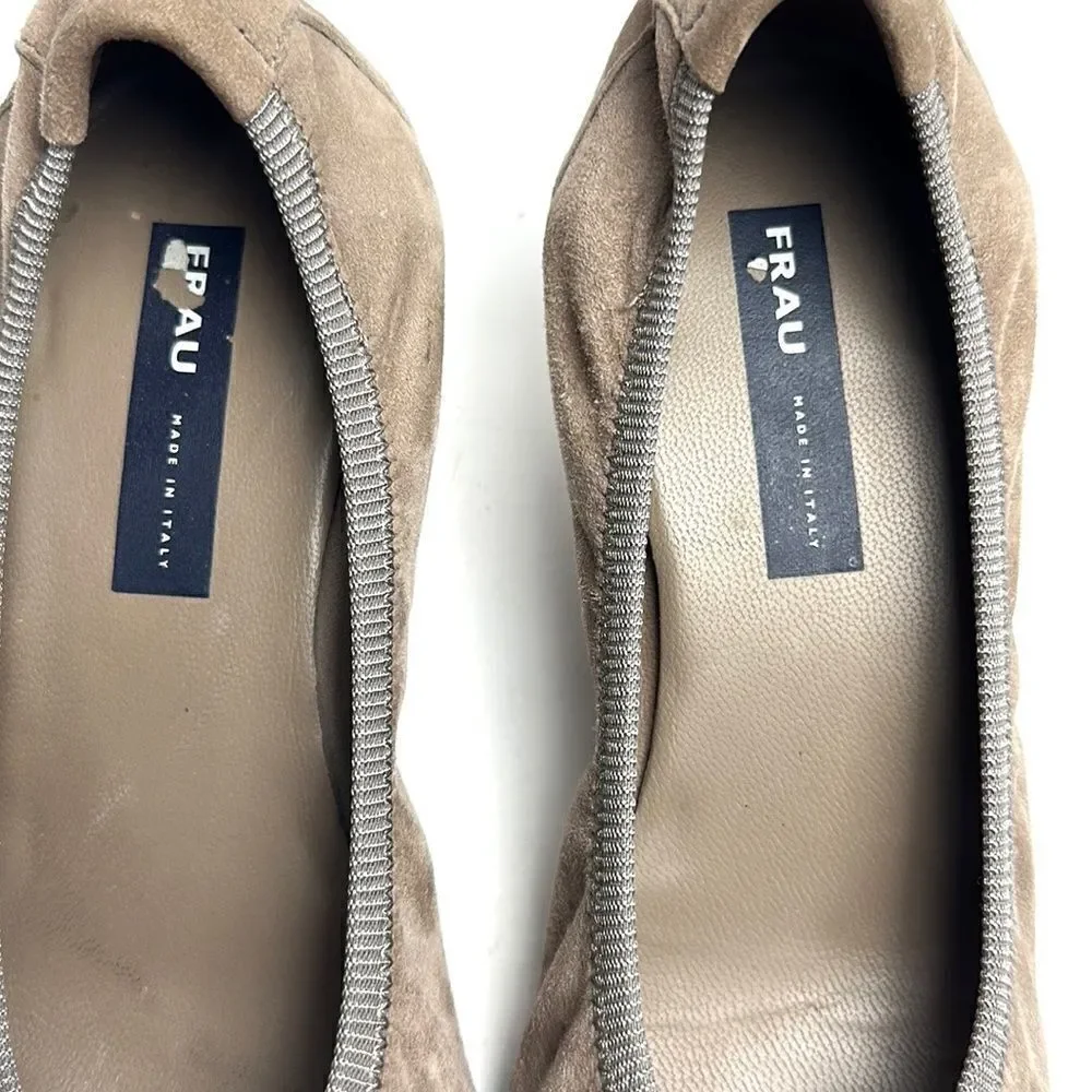 FRAU Suede Leather Wedge Pump Taupe Python Snake Print Toe IT 40 US 8